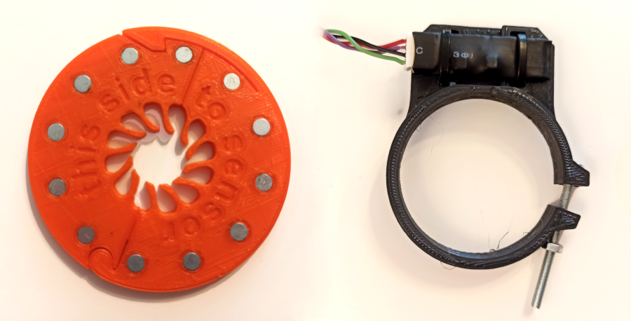 3d printed version of Pedal Assist Sensor - magnet shield and hall sensor with mount